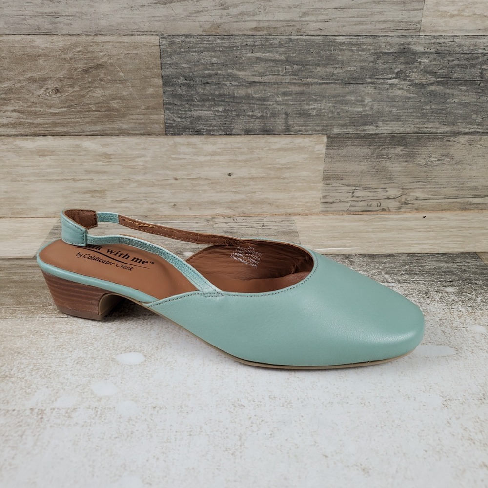 Coldwater Creek Josie Womens Pumps Sz 9 M Frosted Thyme Leather Slingback Block